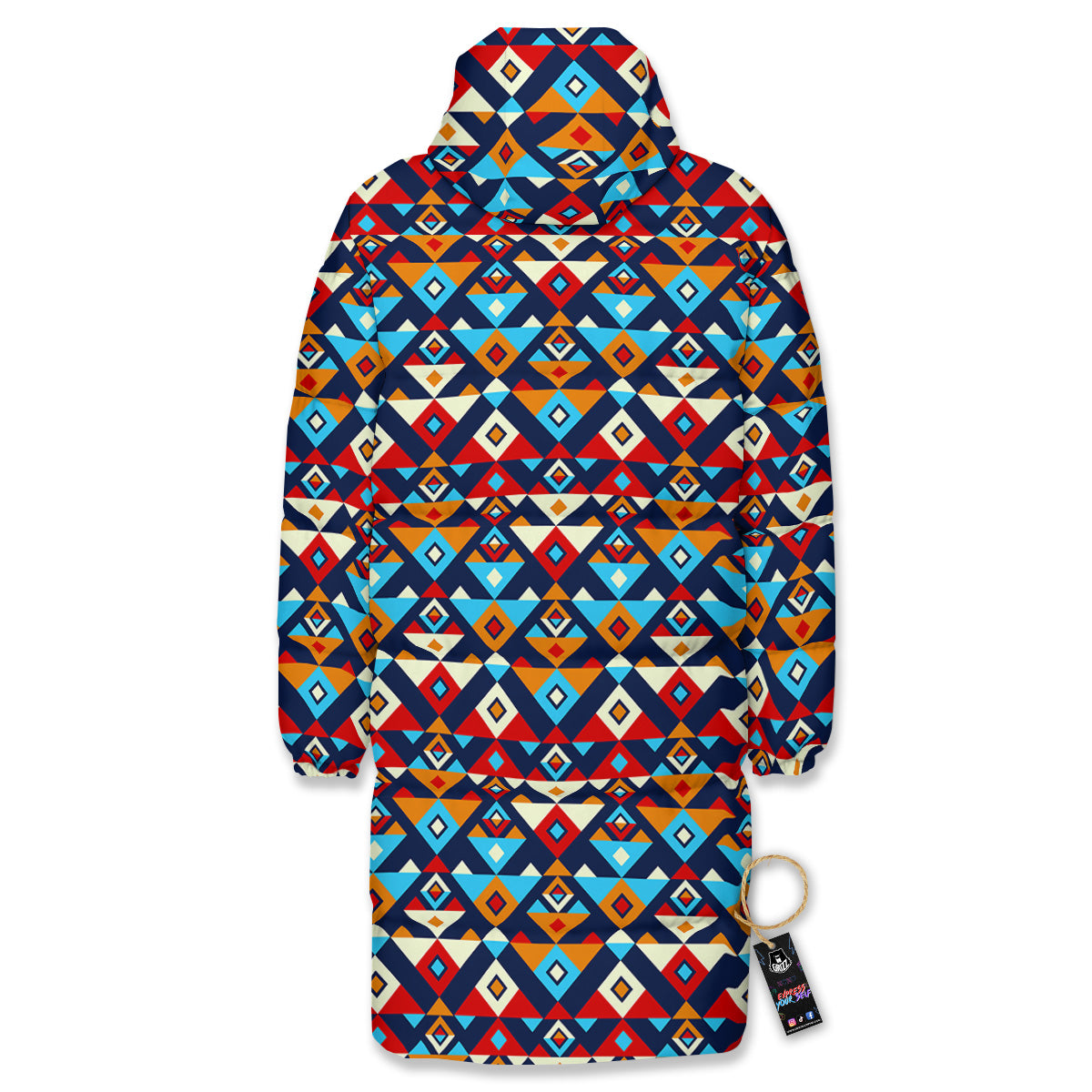 Ethnic Boho Colorful Print Pattern Long Down Jacket-grizzshop