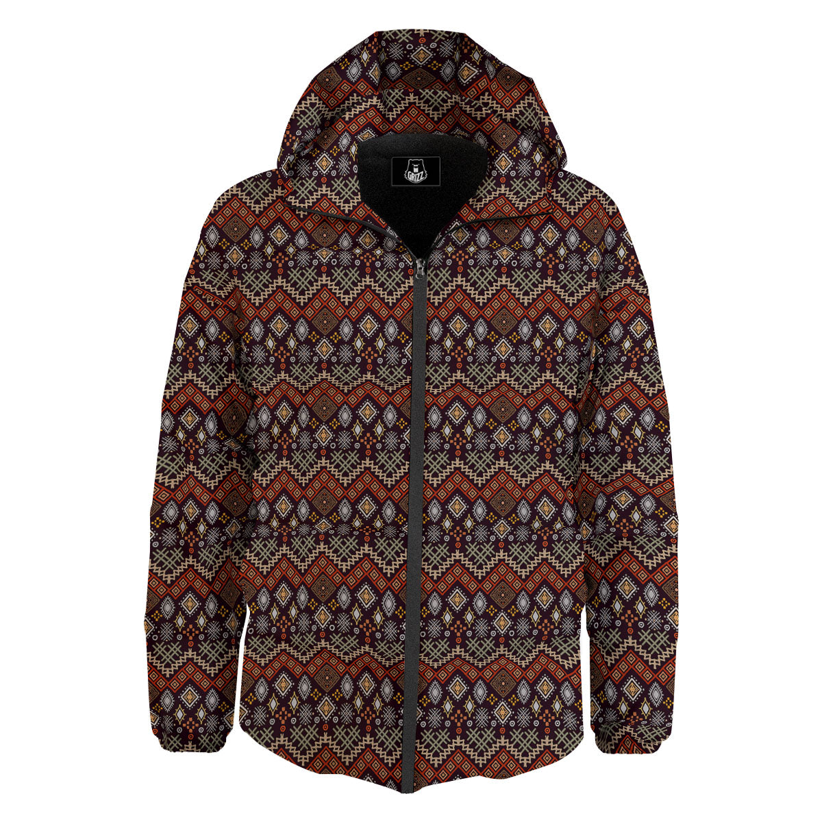 Ethnic Boho Print Pattern Down Jacket-grizzshop