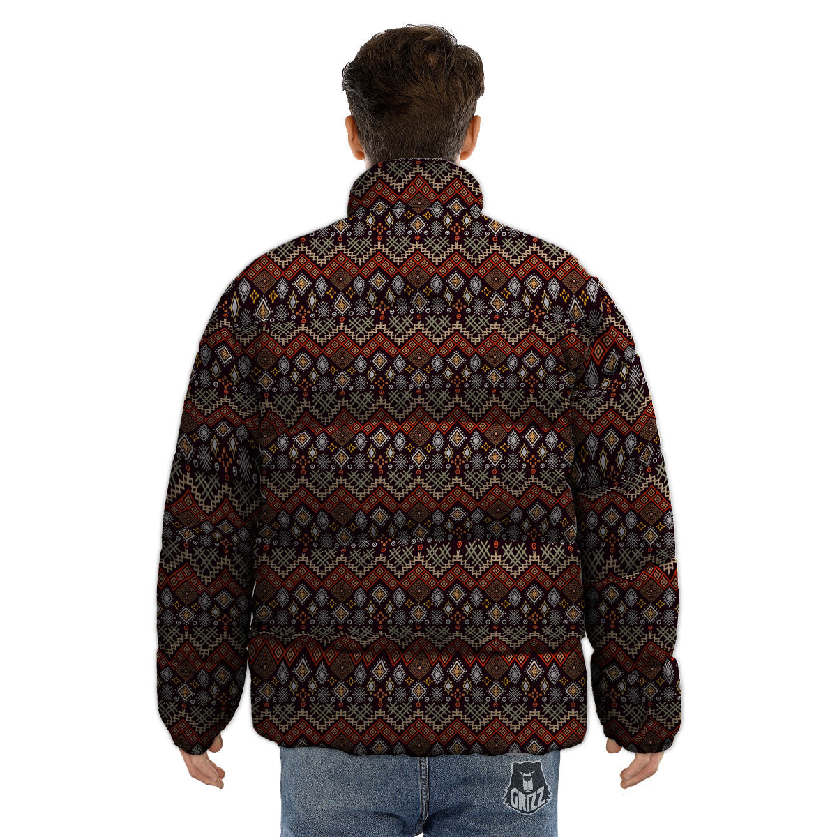 Ethnic Boho Print Pattern Puffer Jacket-grizzshop