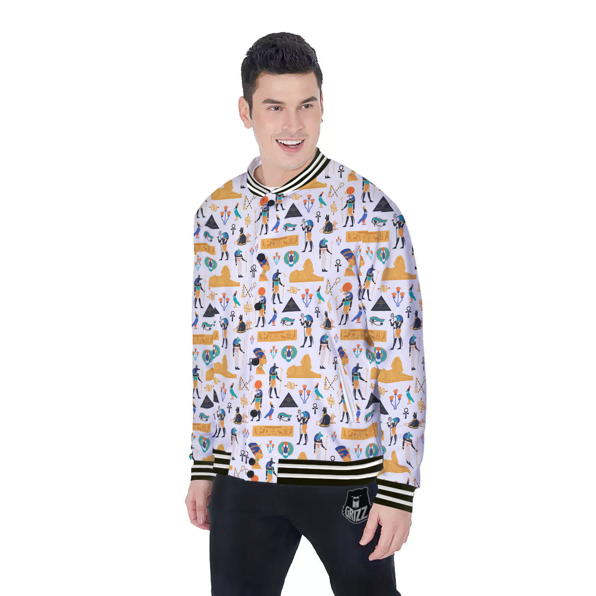 Ethnic Egyptian Print Pattern Baseball Jacket-grizzshop