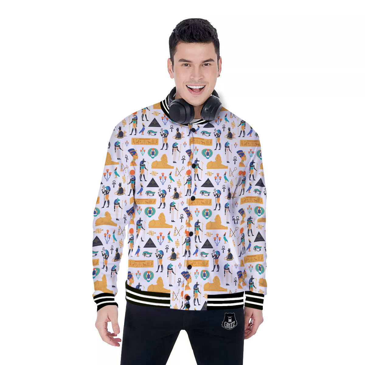 Ethnic Egyptian Print Pattern Baseball Jacket-grizzshop