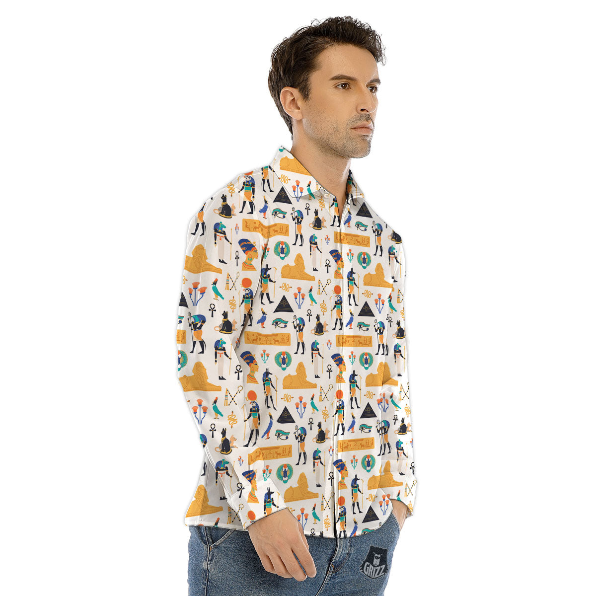 Ethnic Egyptian Print Pattern Men's Dress Shirts-grizzshop