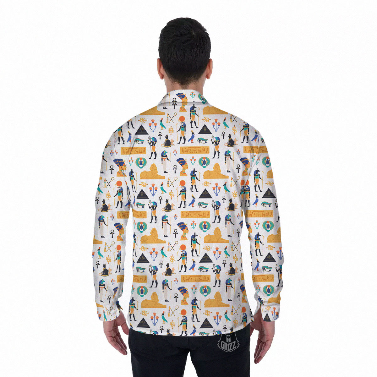 Ethnic Egyptian Print Pattern Men's Long Sleeve Shirts-grizzshop