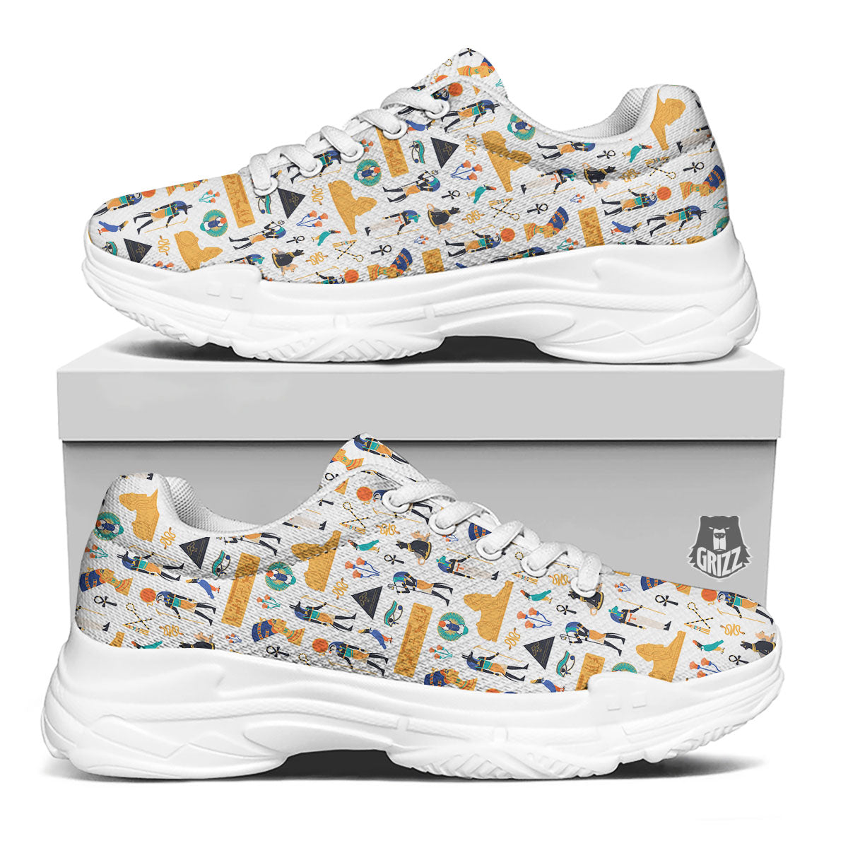 Ethnic Egyptian Print Pattern White Chunky Shoes-grizzshop