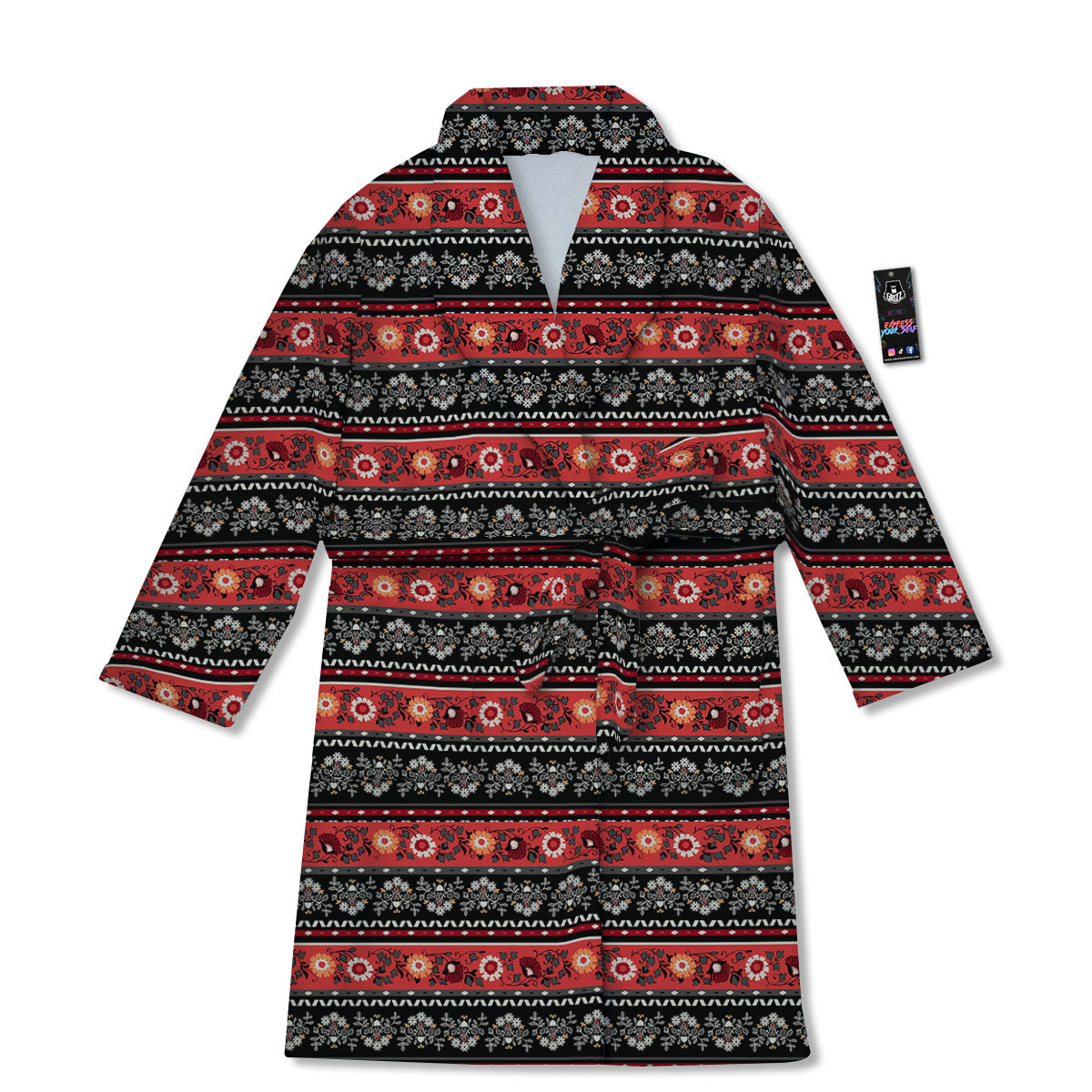 Ethnic Floral Print Pattern Bathrobe-grizzshop