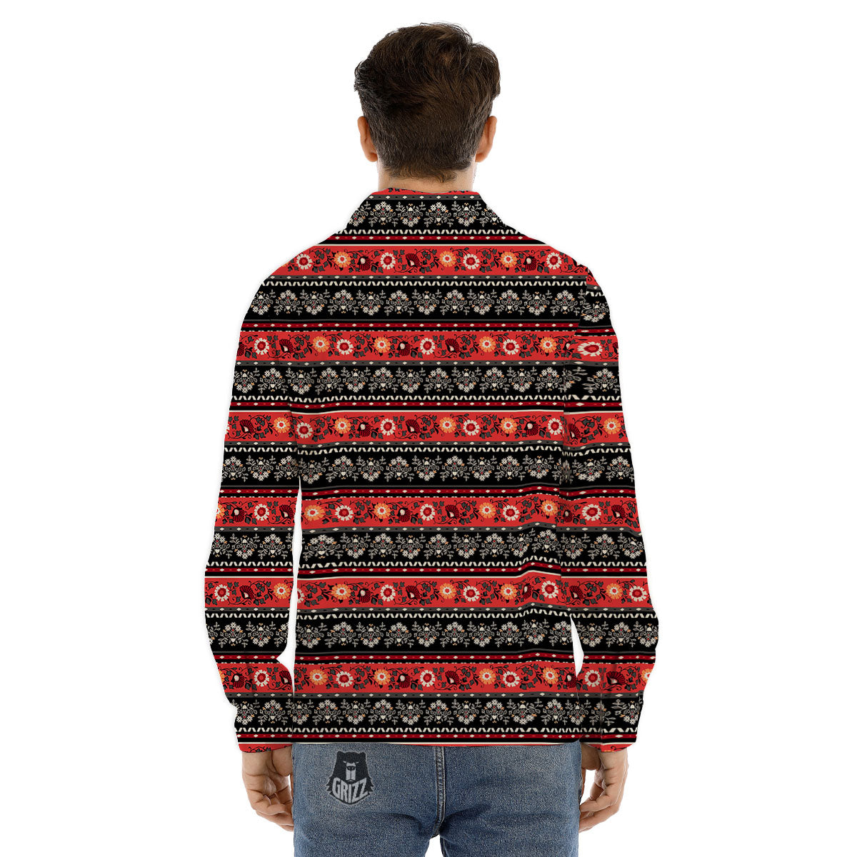 Ethnic Floral Print Pattern Men's Dress Shirts-grizzshop