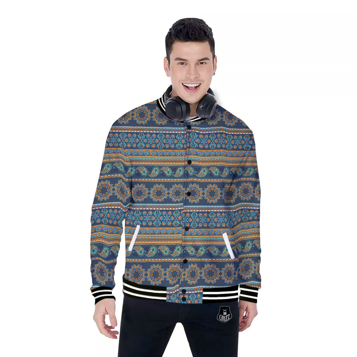 Ethnic Indian Print Pattern Baseball Jacket-grizzshop