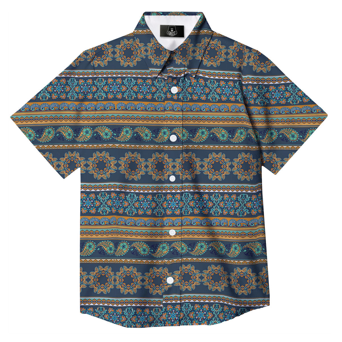 Ethnic Indian Print Pattern Button Up Shirt-grizzshop