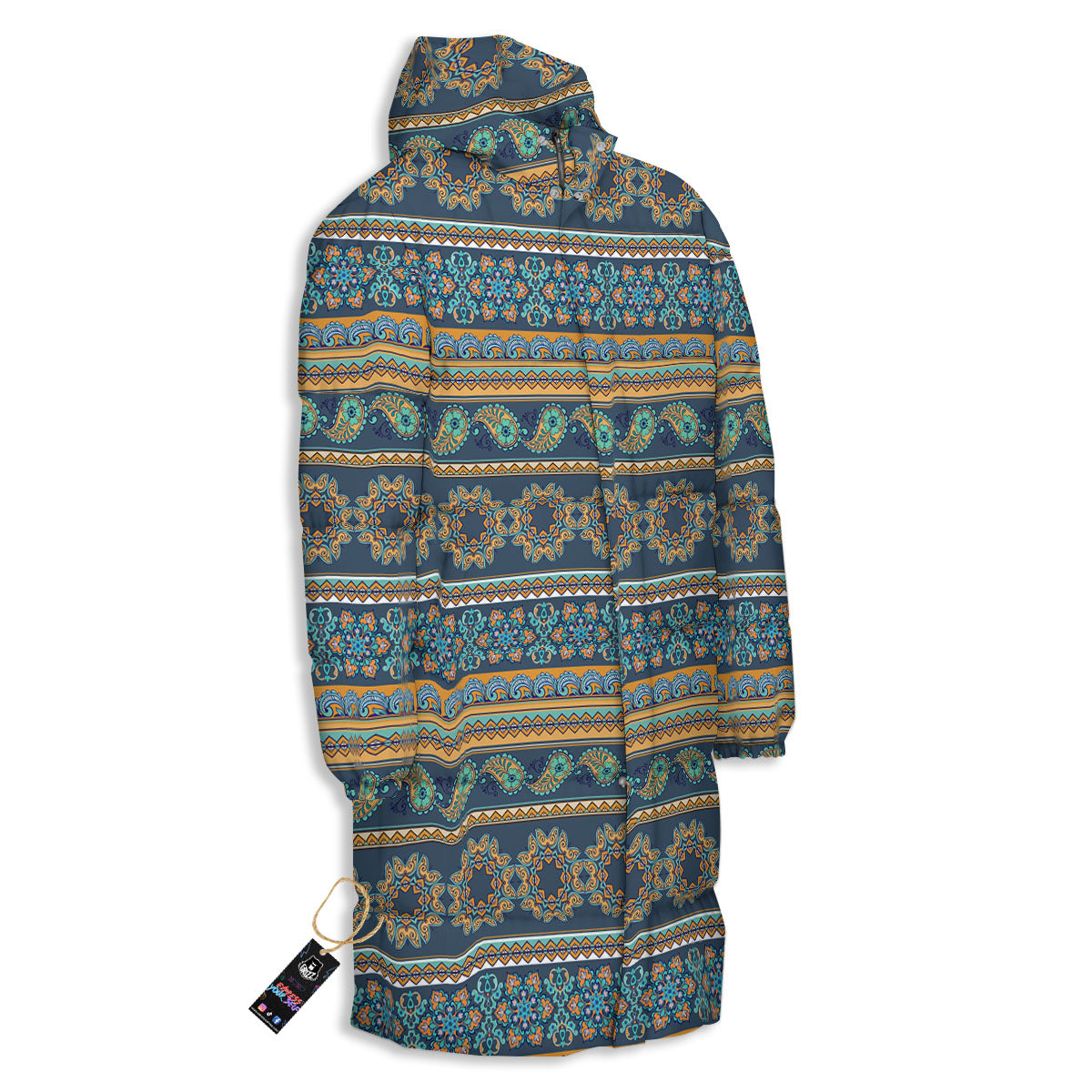 Ethnic Indian Print Pattern Long Down Jacket-grizzshop