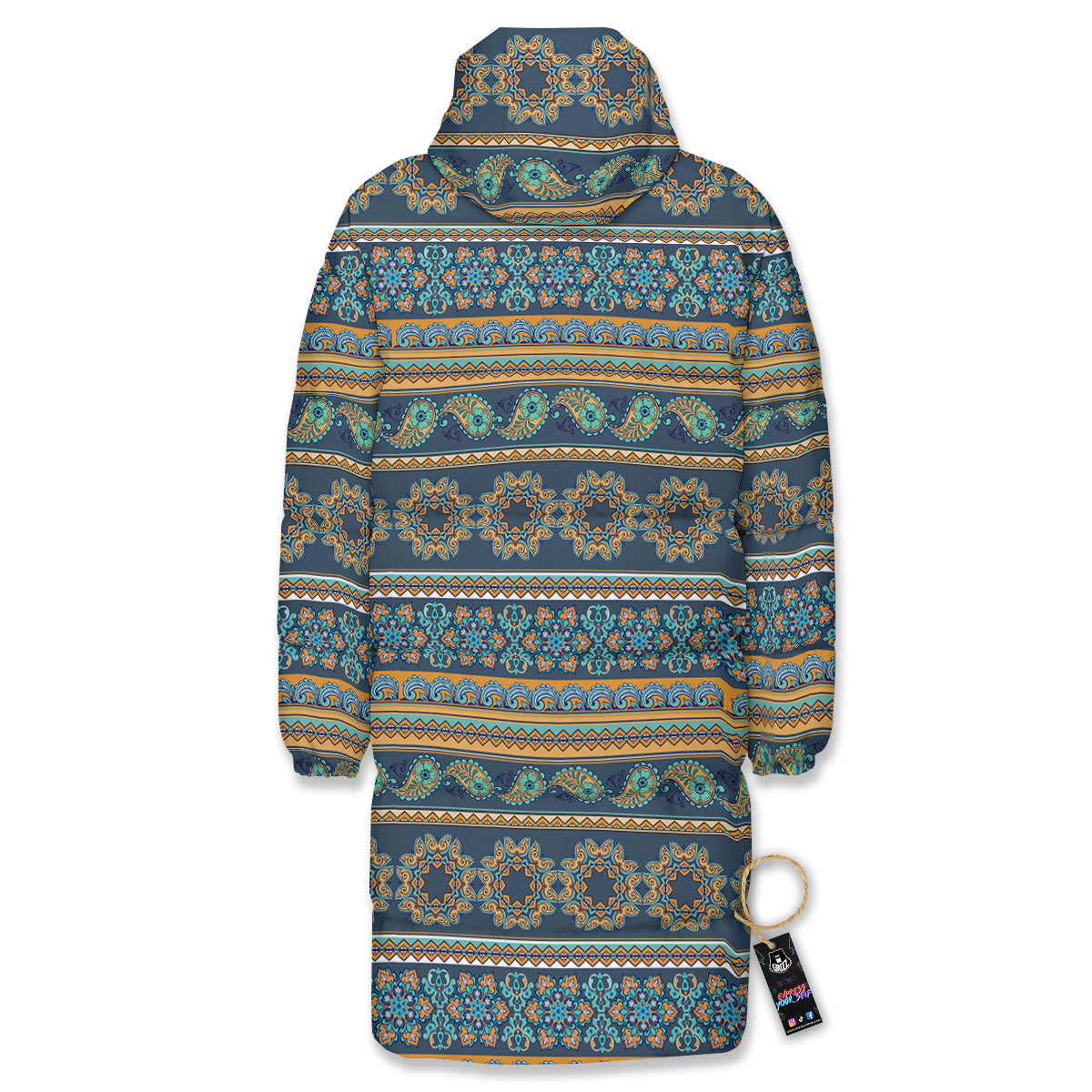 Ethnic Indian Print Pattern Long Down Jacket-grizzshop