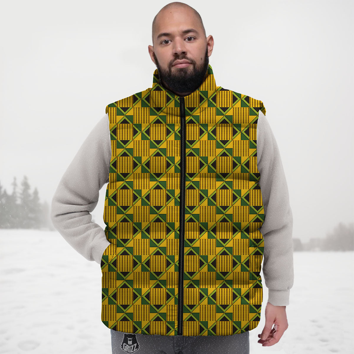Ethnic Kente Print Pattern Down Vest-grizzshop