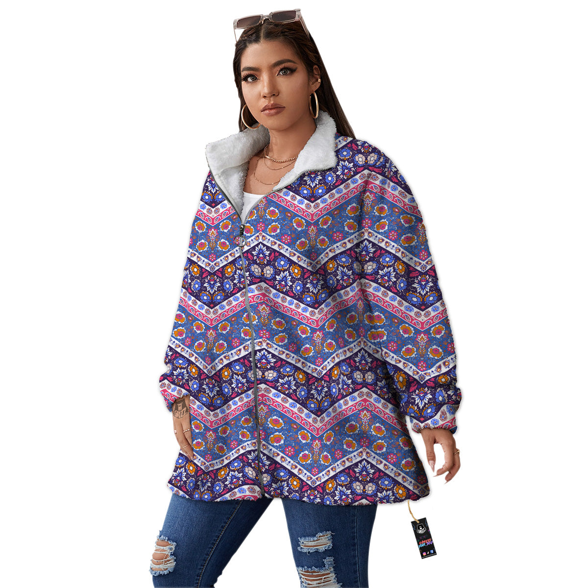 Ethnic Mandala And Indian Paisley Print Pattern Women's Sherpa Jacket-grizzshop