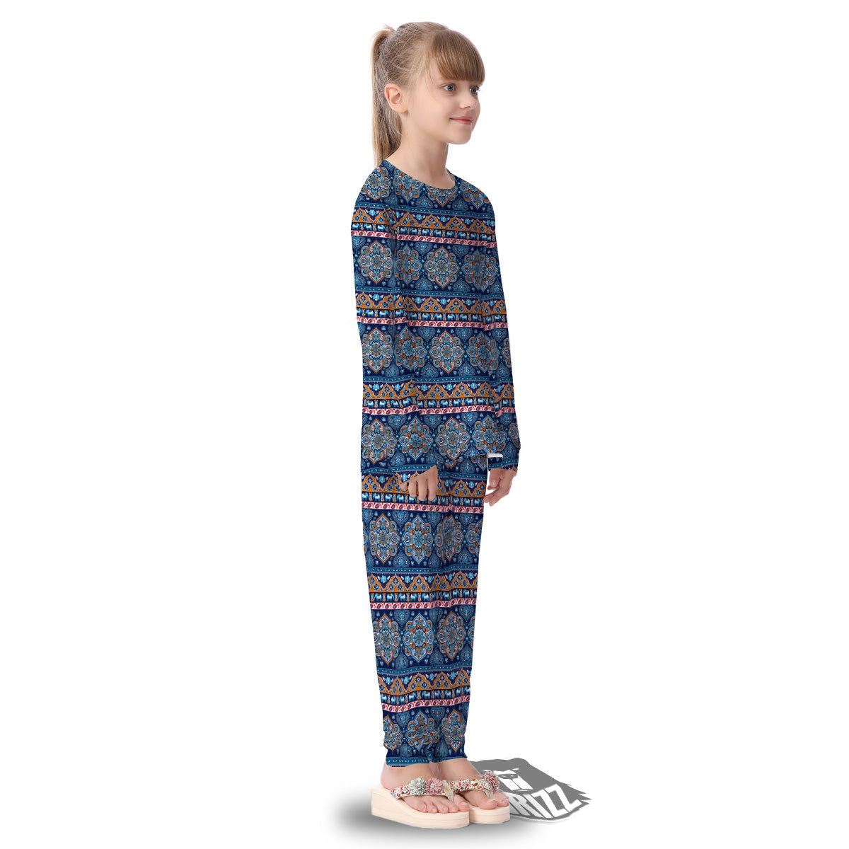 Ethnic Mandala Blue Print Pattern Kid's Pajamas-grizzshop