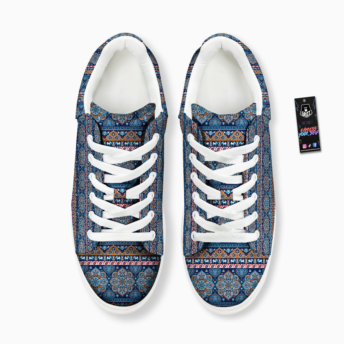 Ethnic Mandala Blue Print Pattern Platform Shoes-grizzshop