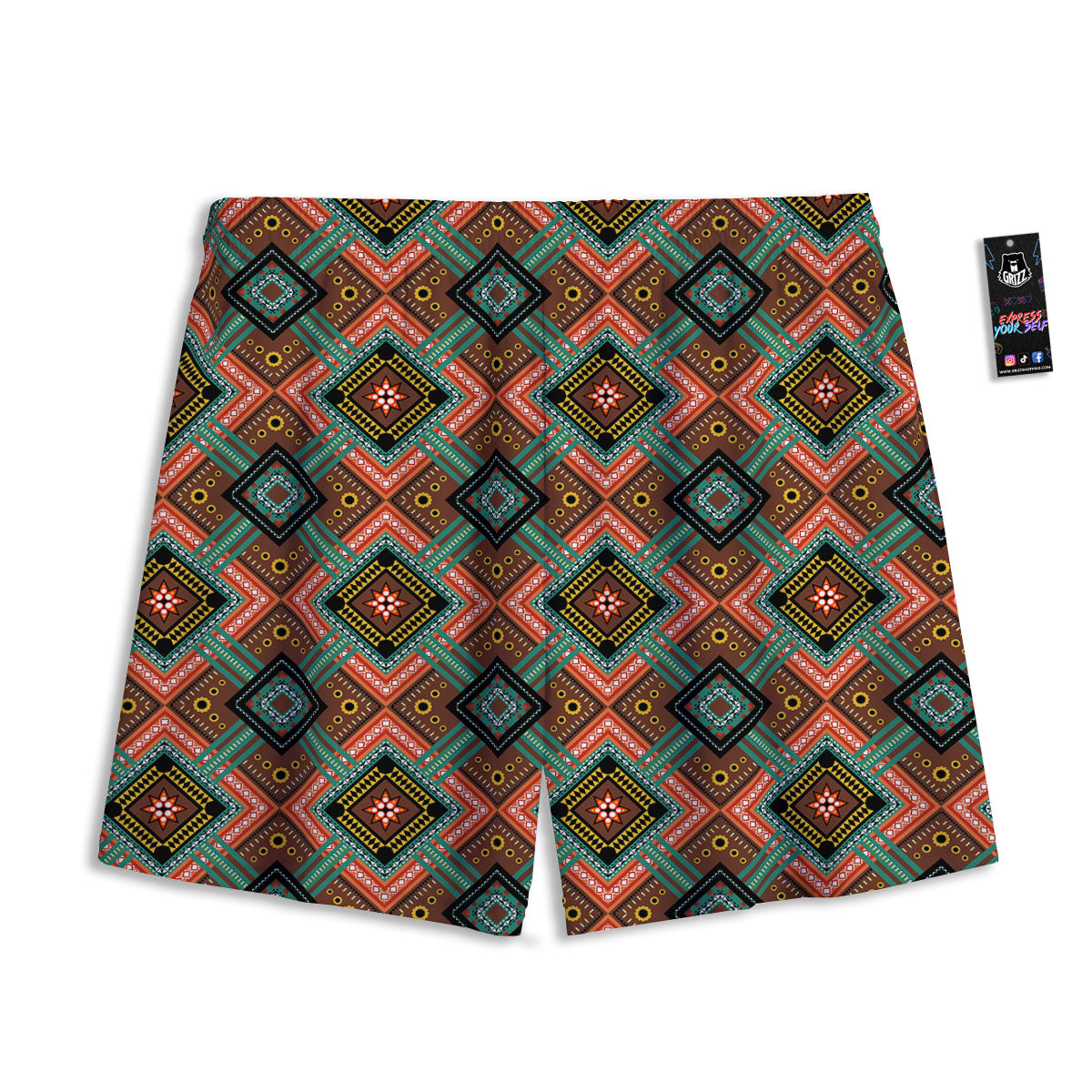 Ethnic Mandala Red Tribal Print Mesh Shorts
