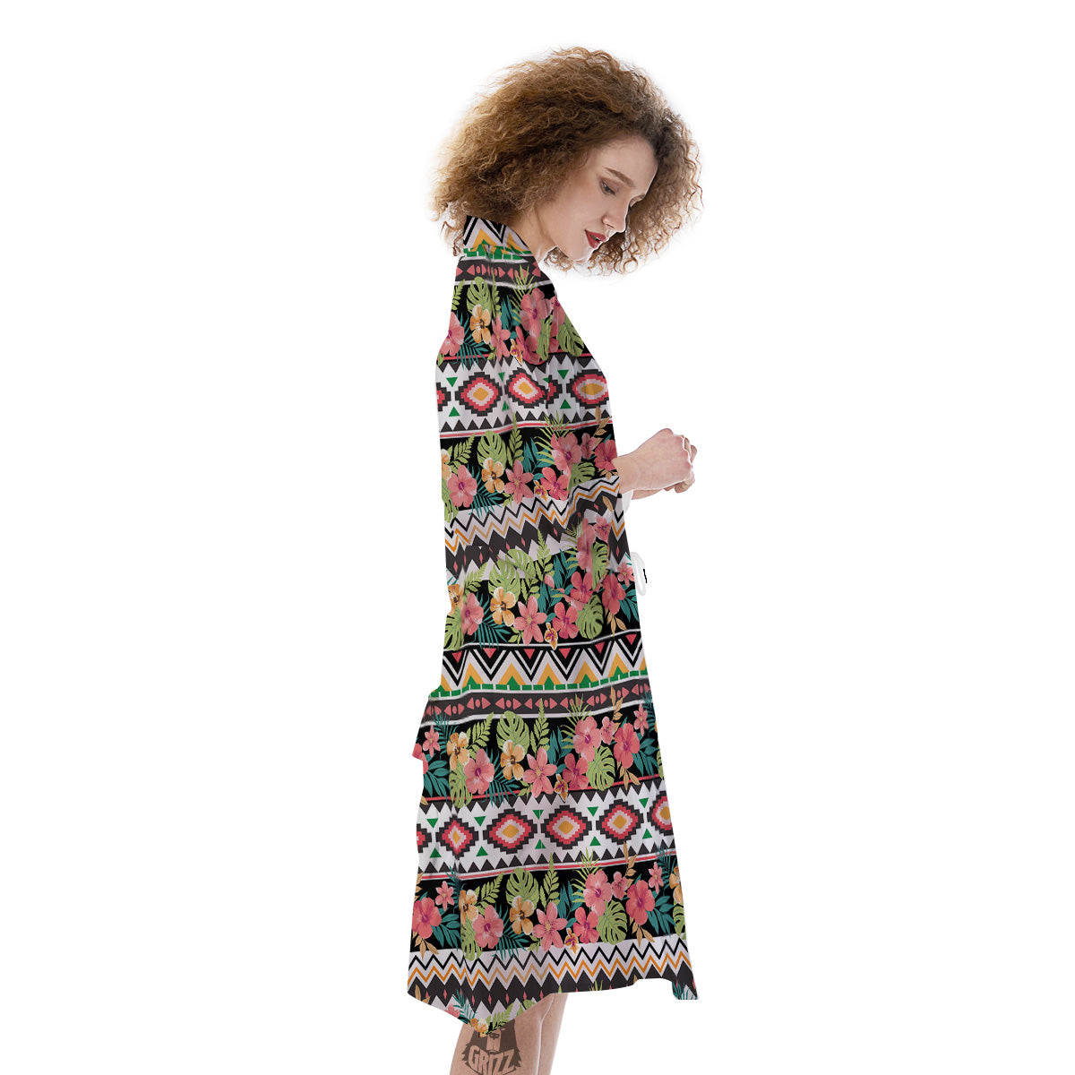 Ethnic Mix Tropical Flower Print Pattern Kimono-grizzshop