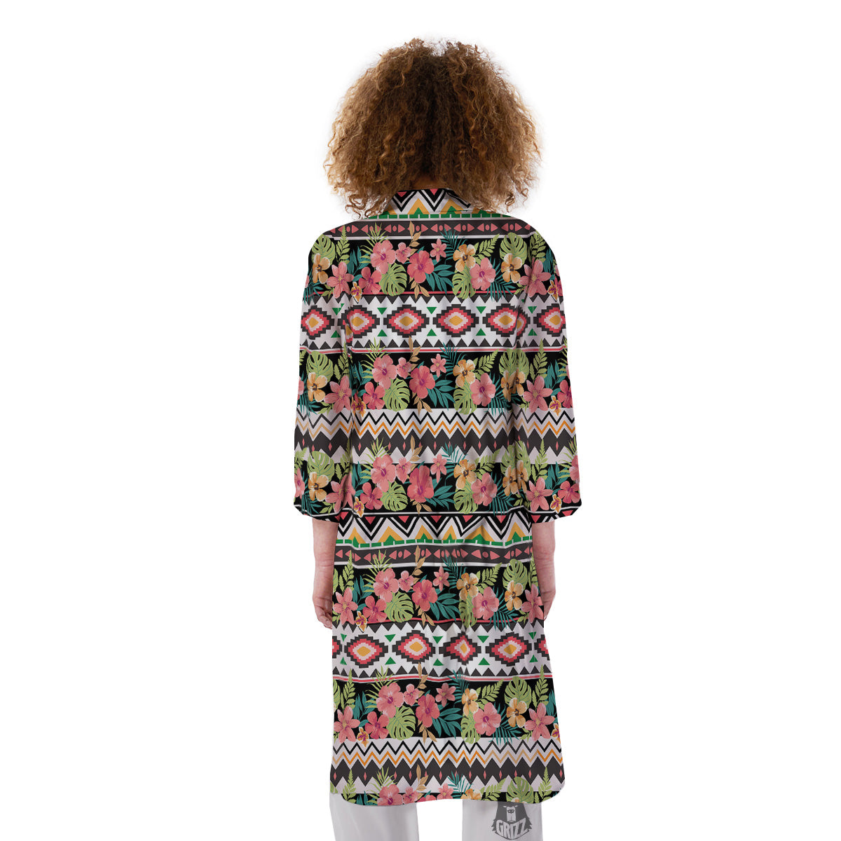 Ethnic Mix Tropical Flower Print Pattern Kimono-grizzshop