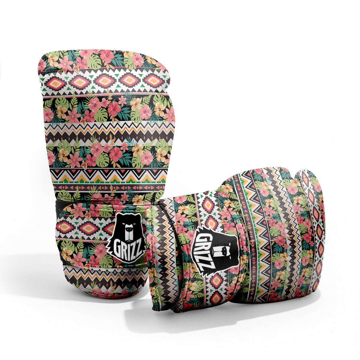 Ethnic Mix Tropical Flower Print Pattern Pro Boxing Glove