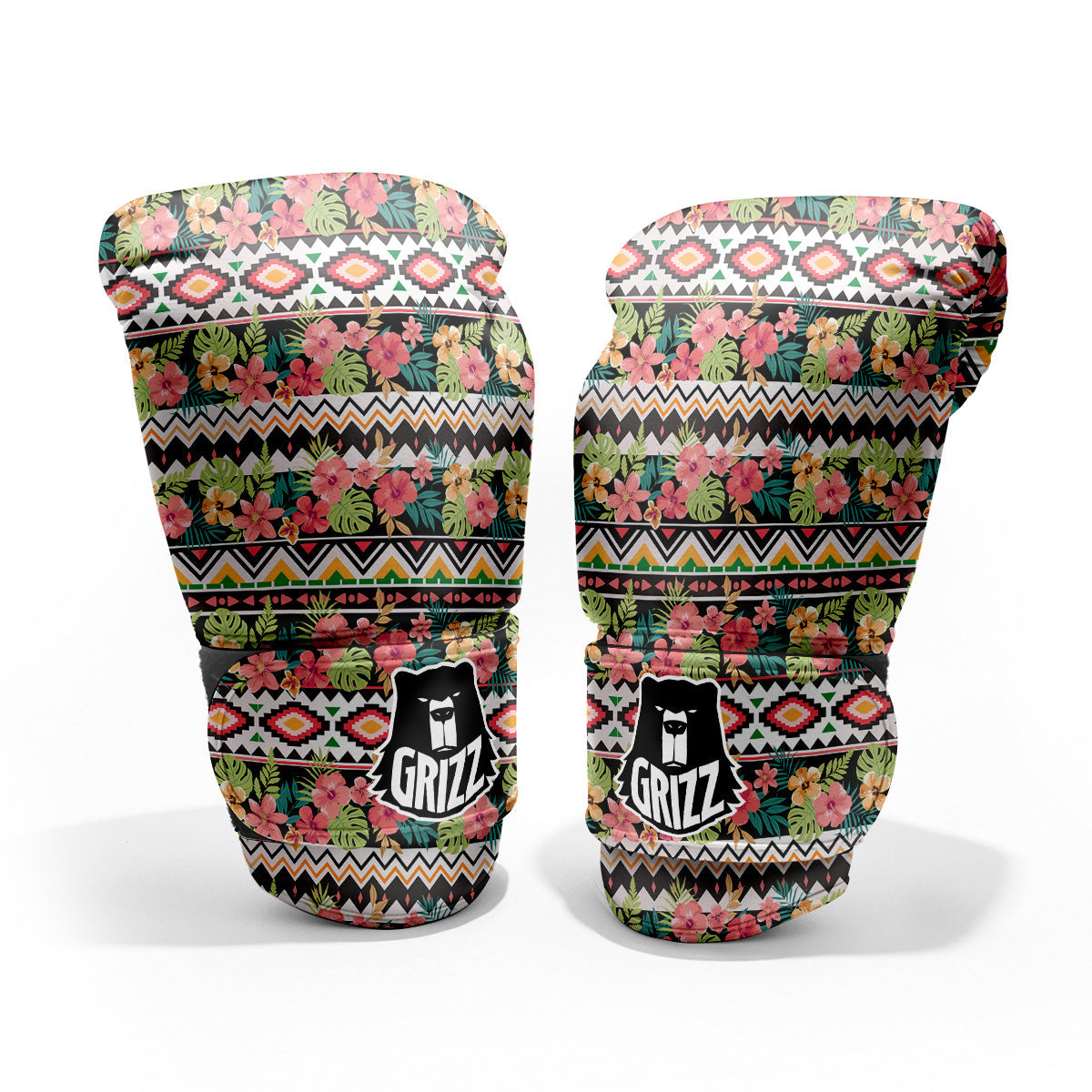 Ethnic Mix Tropical Flower Print Pattern Pro Boxing Glove