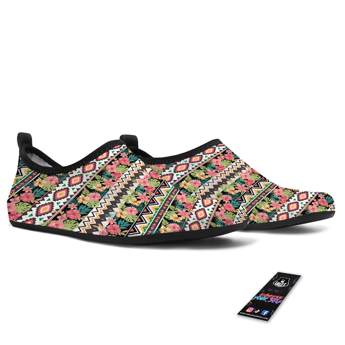 Ethnic Mix Tropical Flower Print Pattern Water Shoes-grizzshop