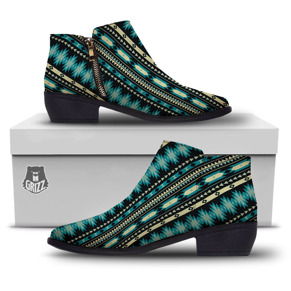 Ethnic Native Print Pattern Ankle Boots-grizzshop