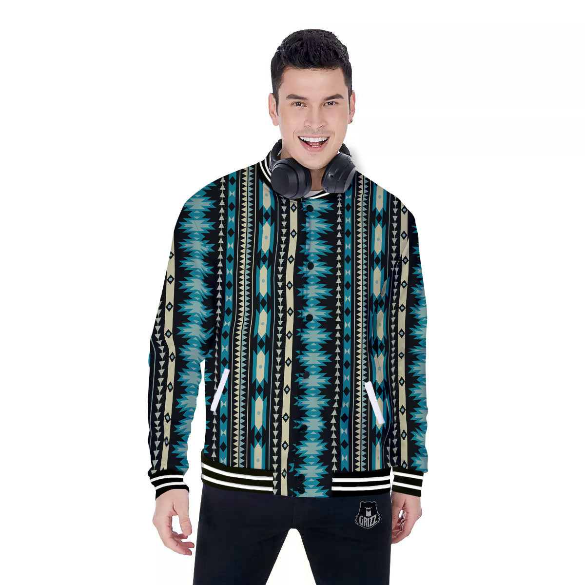 Ethnic Native Print Pattern Baseball Jacket-grizzshop