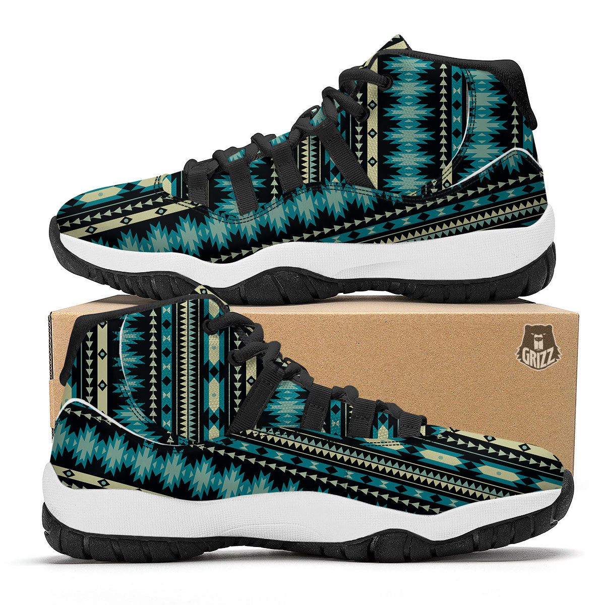 Ethnic Native Print Pattern Black Bball Shoes-grizzshop