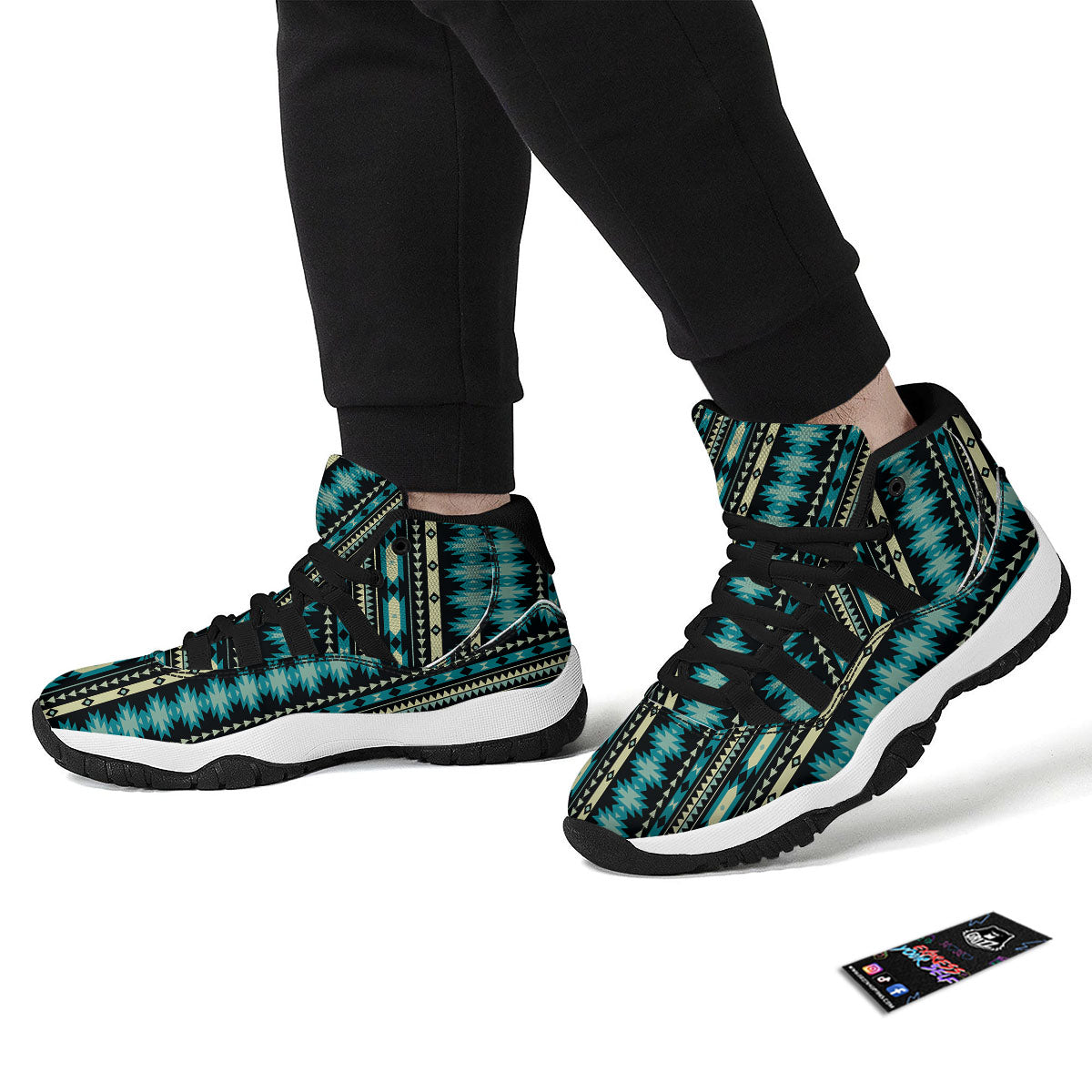 Ethnic Native Print Pattern Black Bball Shoes-grizzshop