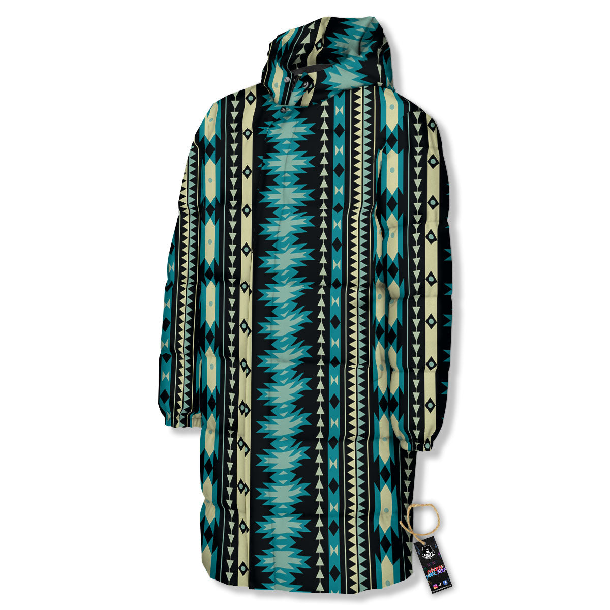 Ethnic Native Print Pattern Long Down Jacket-grizzshop