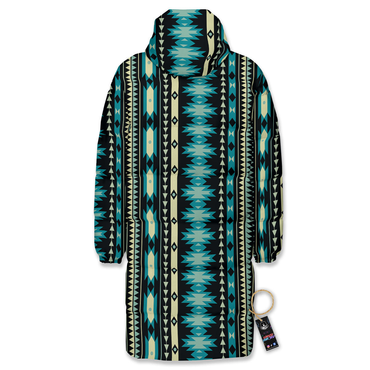 Ethnic Native Print Pattern Long Down Jacket-grizzshop