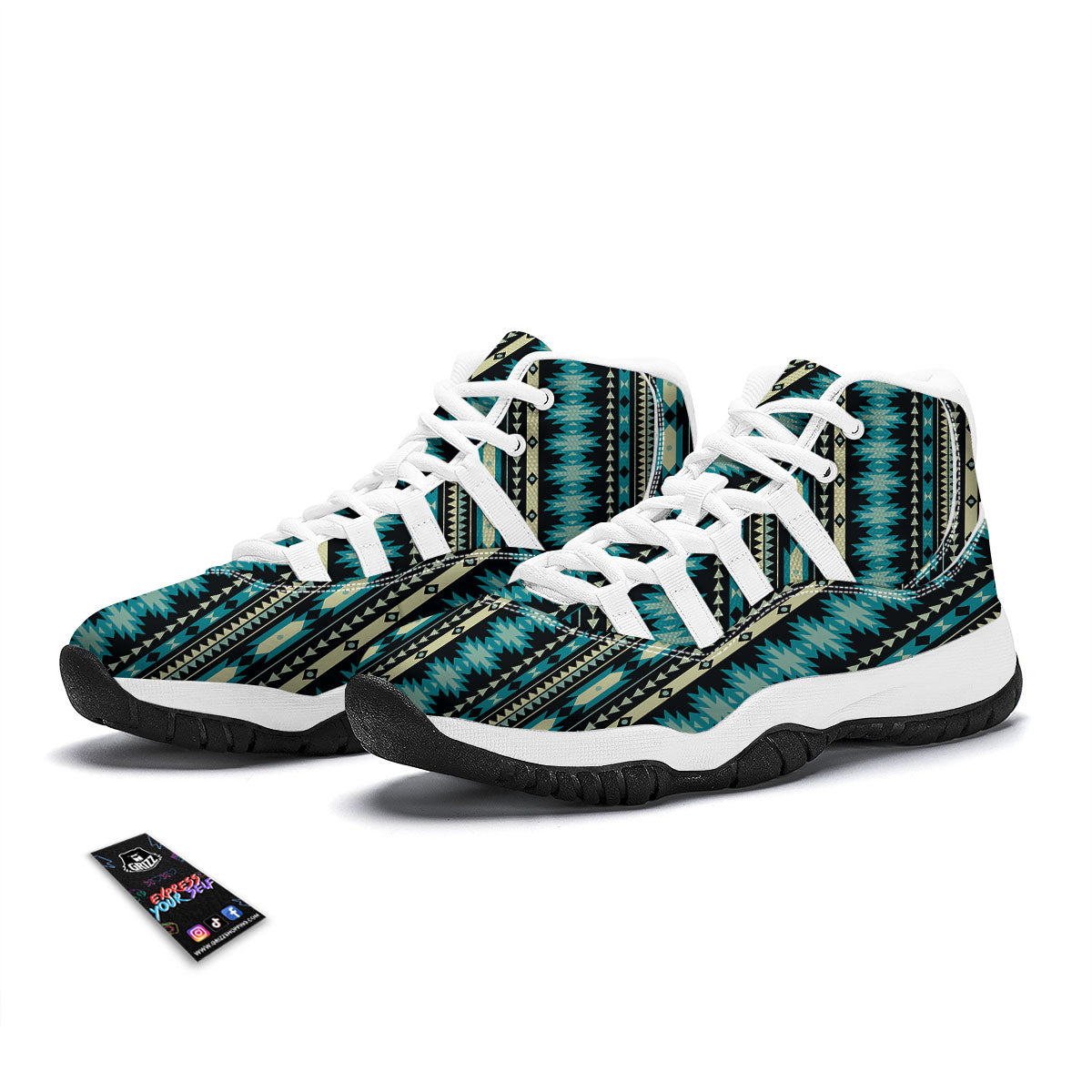 Ethnic Native Print Pattern White Bball Shoes-grizzshop