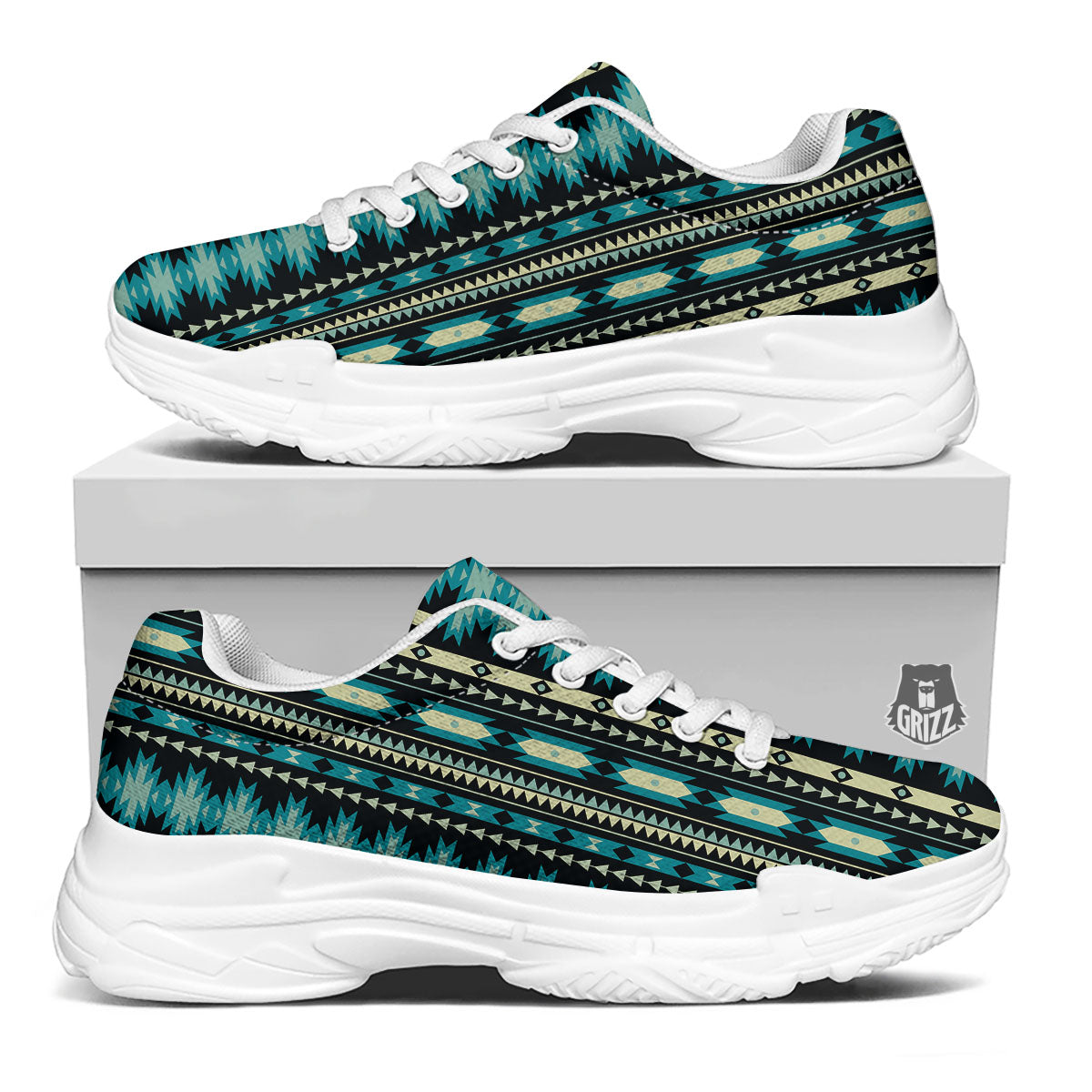 Ethnic Native Print Pattern White Chunky Shoes-grizzshop