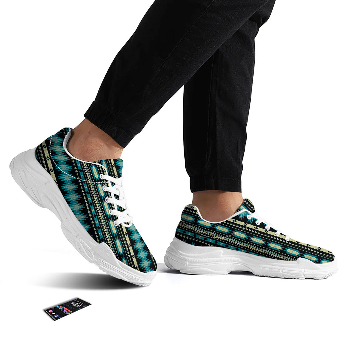 Ethnic Native Print Pattern White Chunky Shoes-grizzshop