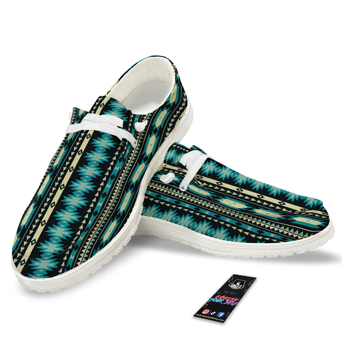 Ethnic Native Print Pattern White Loafers-grizzshop