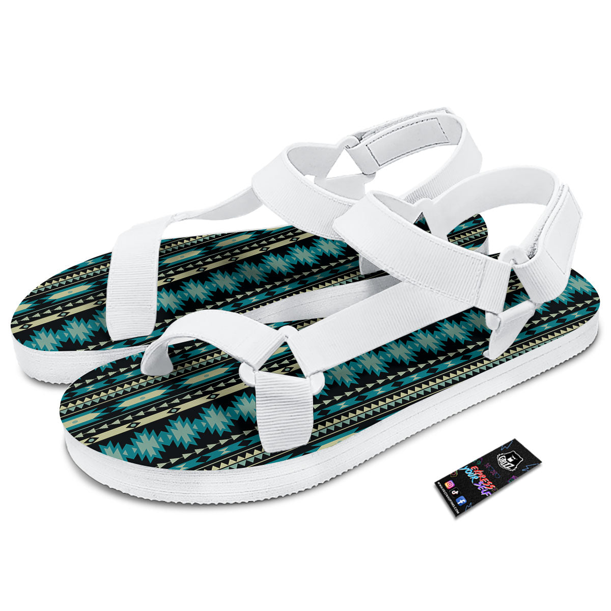 Ethnic Native Print Pattern White Open Toe Sandals-grizzshop