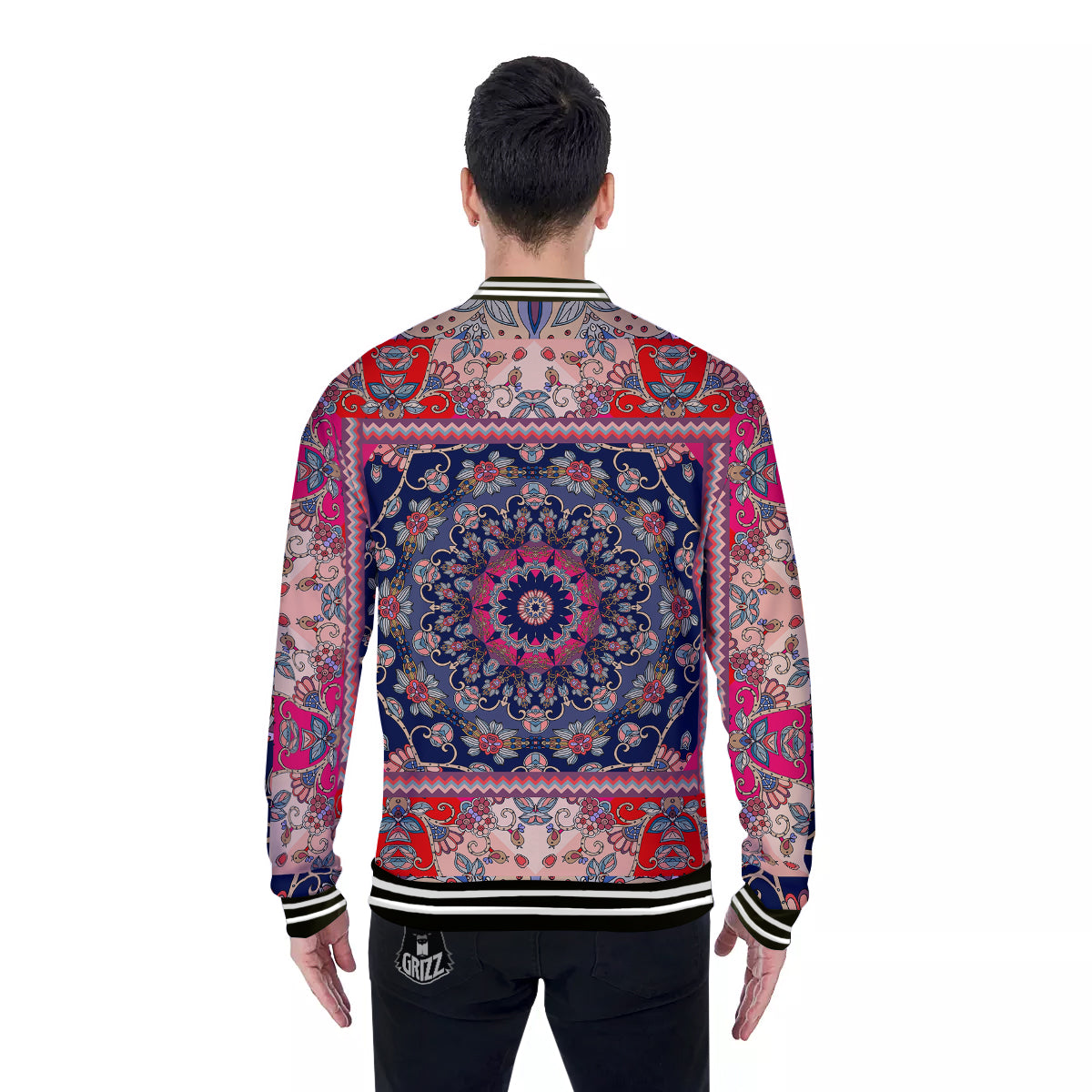 Ethnic Patchwork Square Print Baseball Jacket-grizzshop