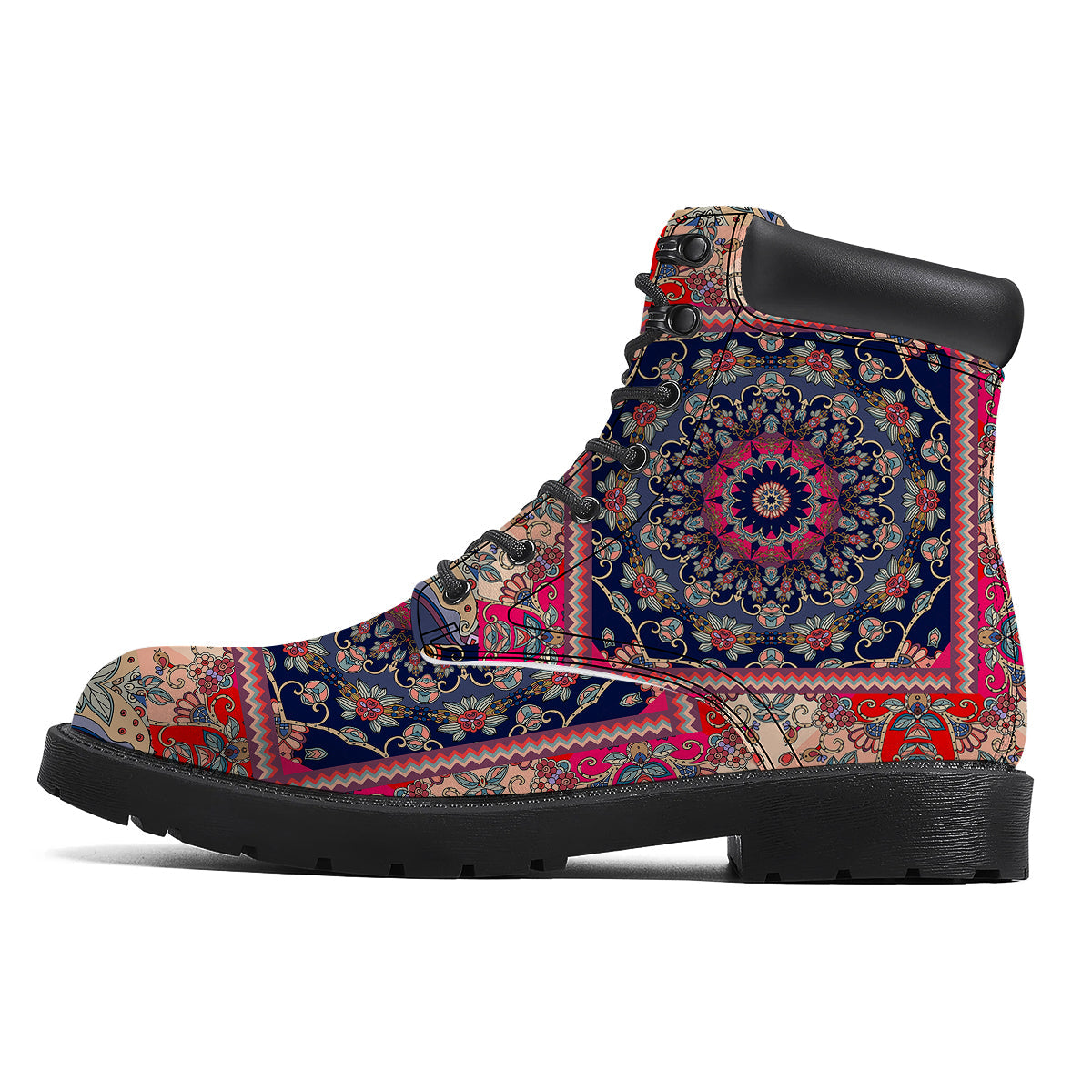 Ethnic Patchwork Square Print Boots-grizzshop