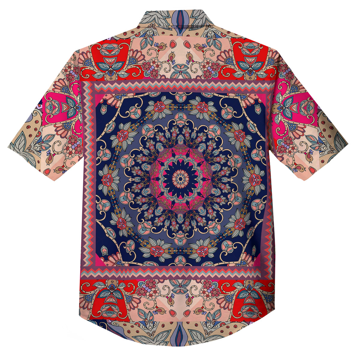 Ethnic Patchwork Square Print Button Up Shirt-grizzshop