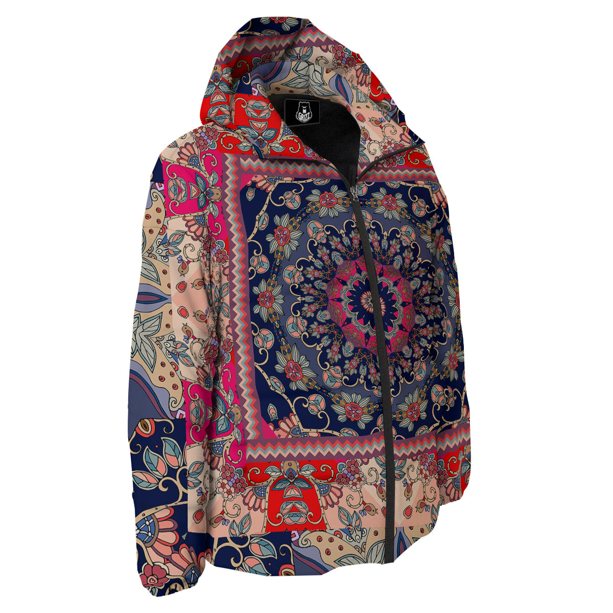 Ethnic Patchwork Square Print Down Jacket-grizzshop