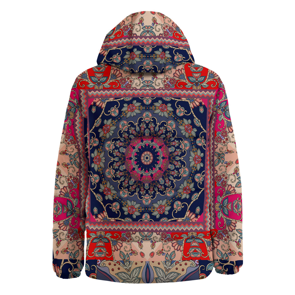 Ethnic Patchwork Square Print Down Jacket-grizzshop