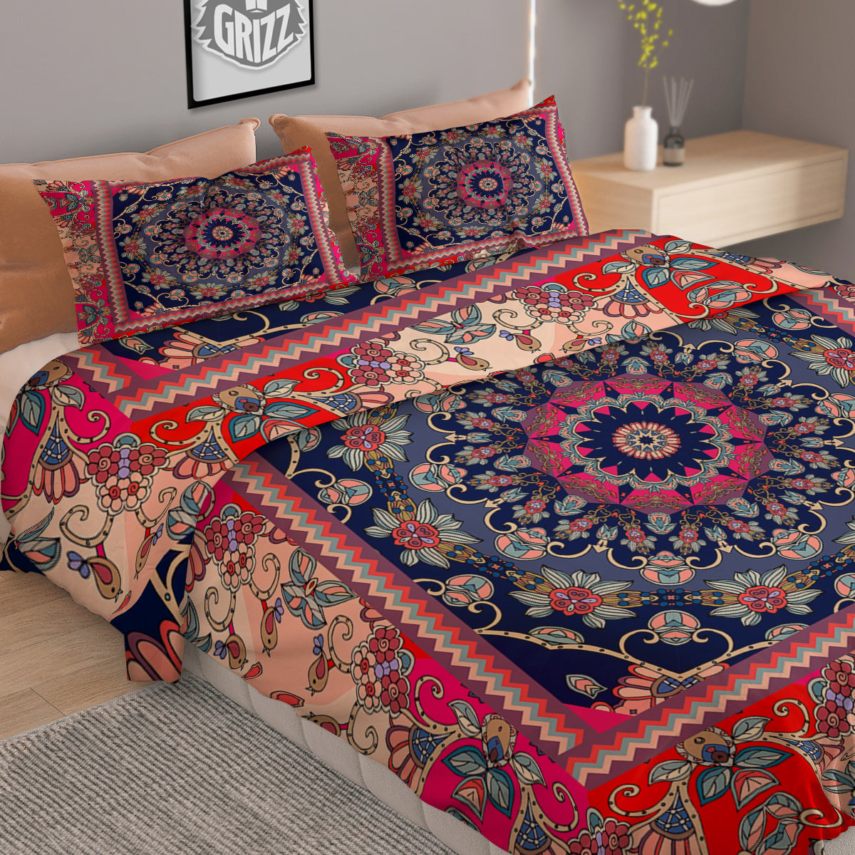 Ethnic Patchwork Square Print Duvet Cover Bedding Set