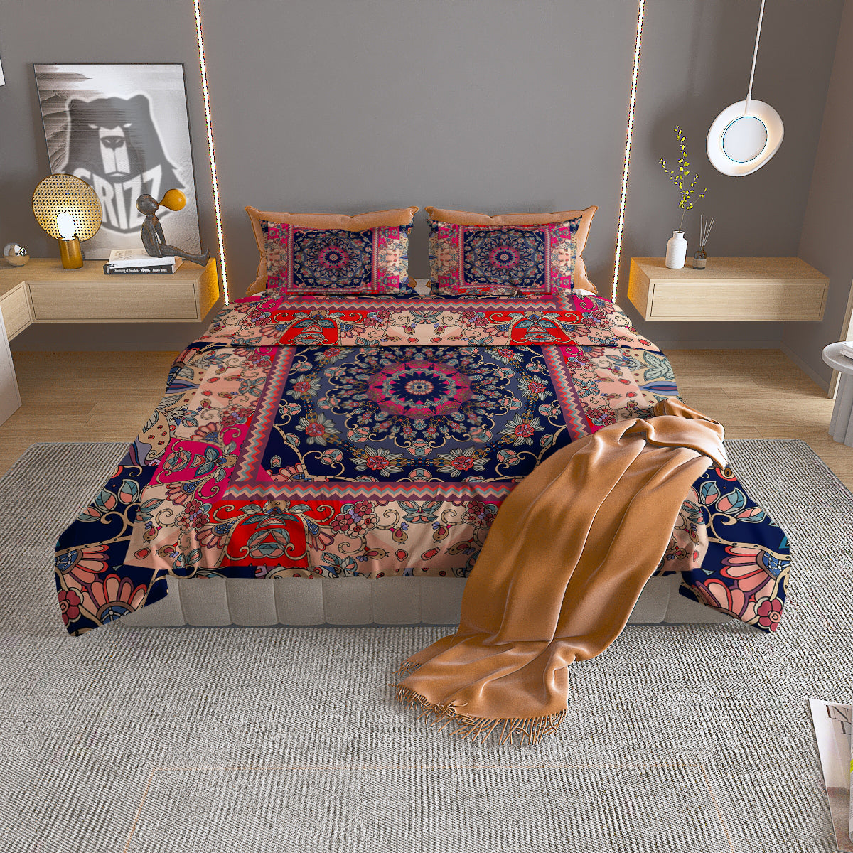 Ethnic Patchwork Square Print Duvet Cover Bedding Set-grizzshop