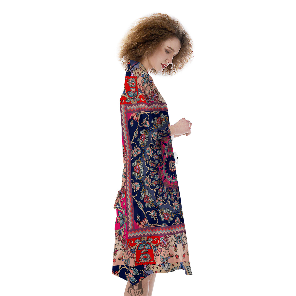 Ethnic Patchwork Square Print Kimono-grizzshop