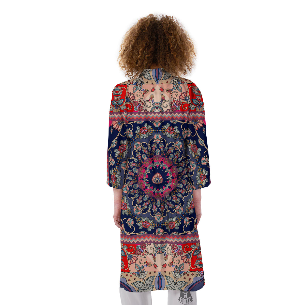 Ethnic Patchwork Square Print Kimono-grizzshop