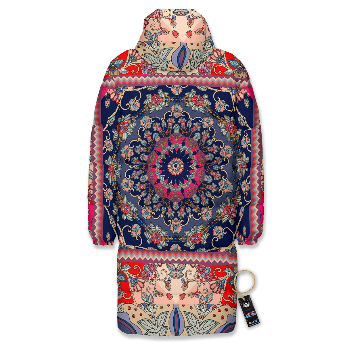 Ethnic Patchwork Square Print Long Down Jacket-grizzshop