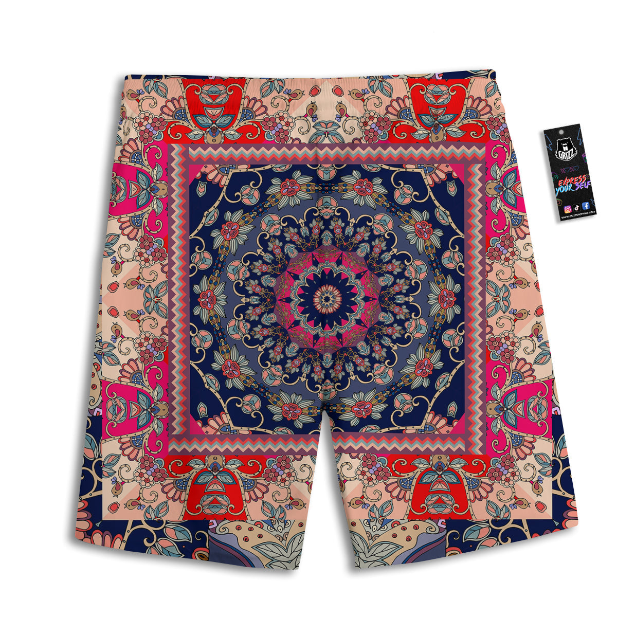 Ethnic Patchwork Square Print Men's Athletic Shorts-grizzshop