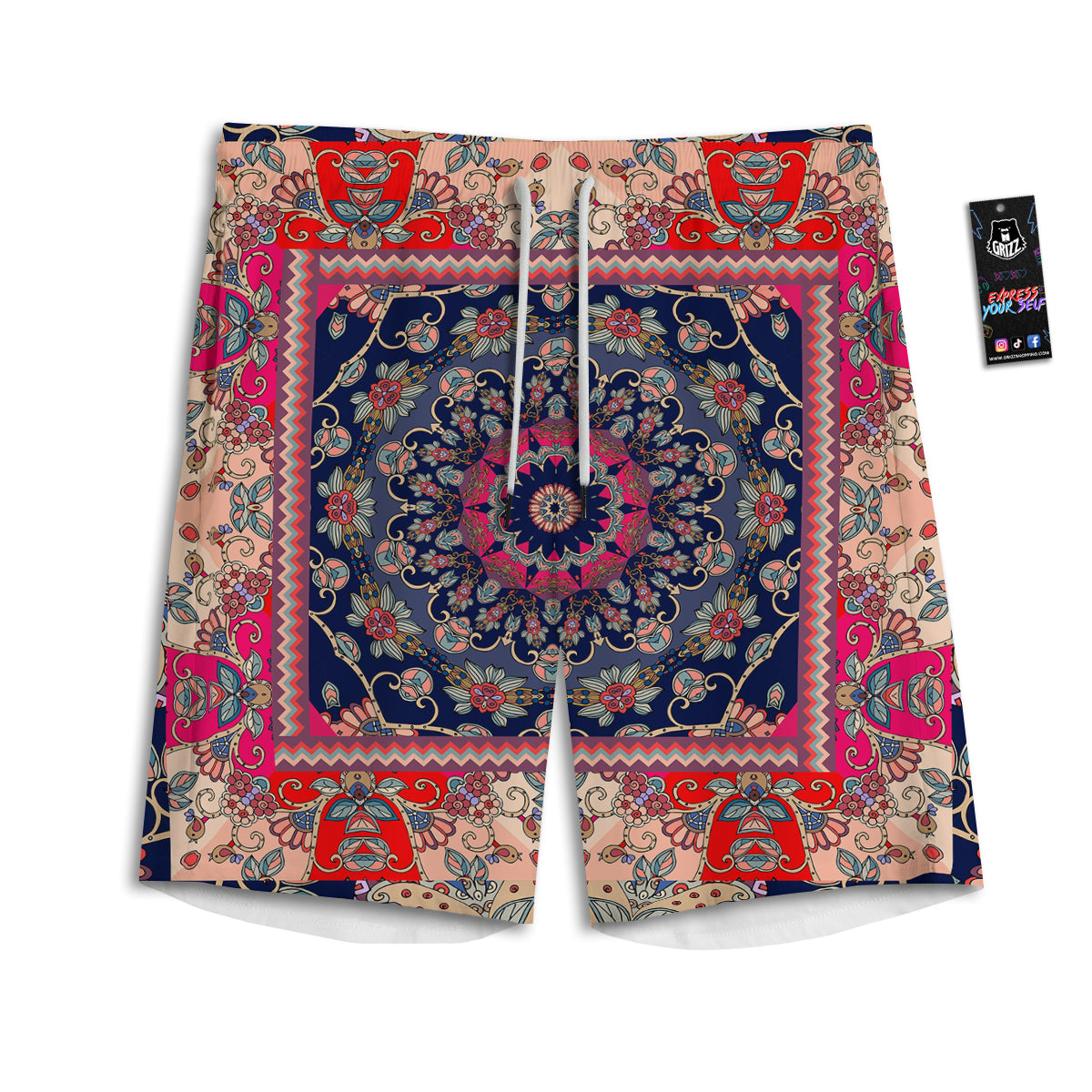 Ethnic Patchwork Square Print Men's Athletic Shorts-grizzshop