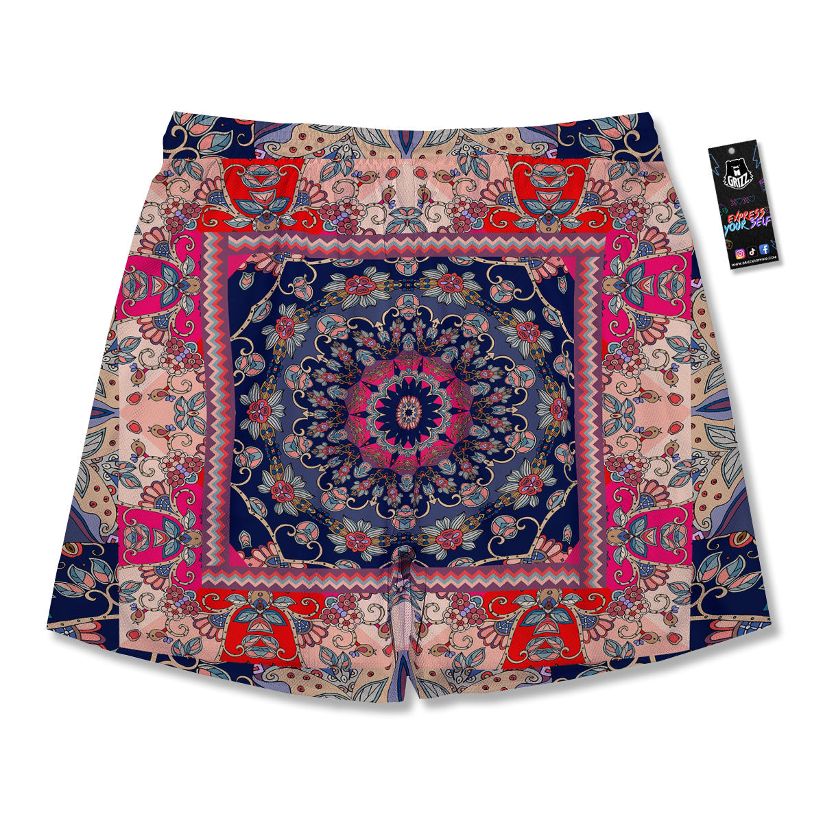 Ethnic Patchwork Square Print Men's Running Shorts-grizzshop