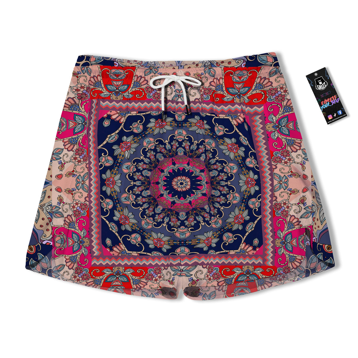 Ethnic Patchwork Square Print Men's Running Shorts-grizzshop