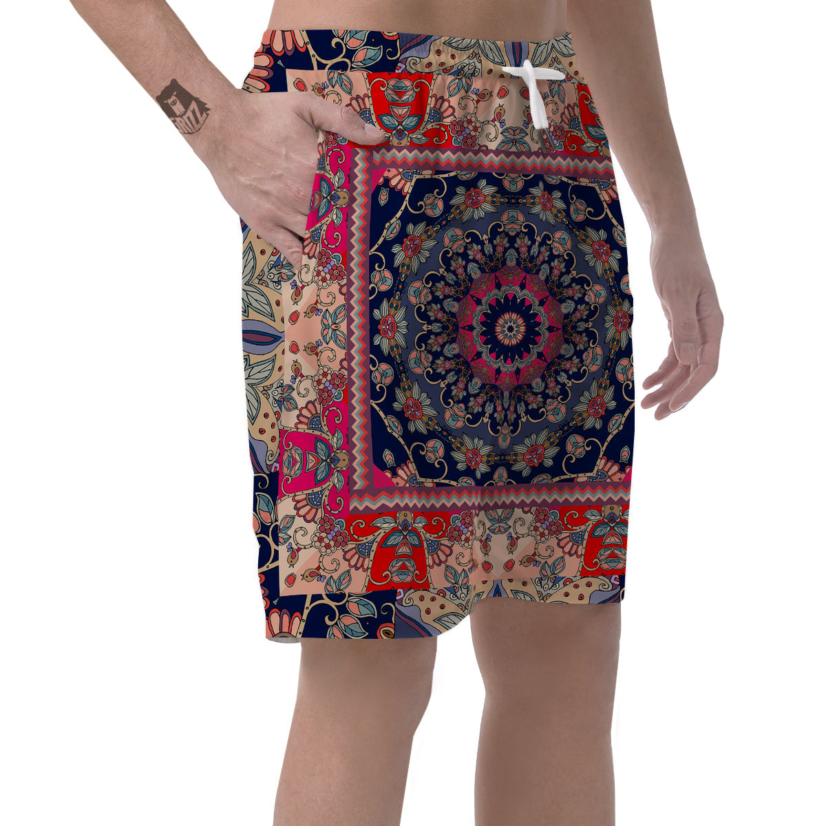 Ethnic Patchwork Square Print Men's Shorts-grizzshop
